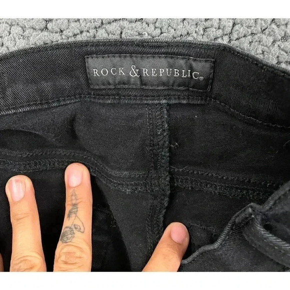 Rock & Republic Black Denim Capri Jeans 10 Stretch Kendall Cotton Blend - Picture 4 of 12